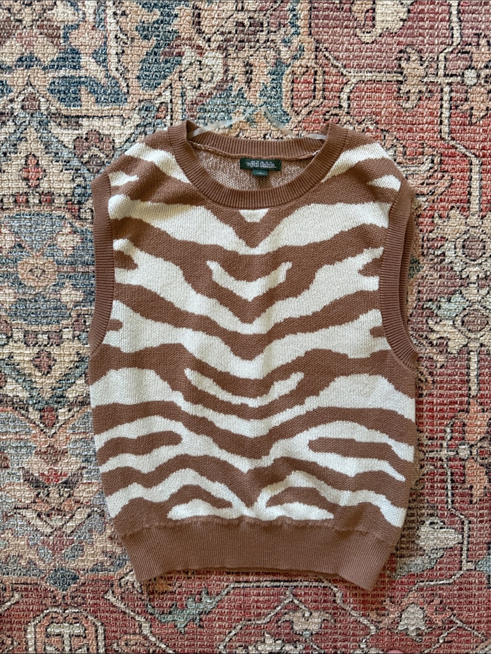 wild fable Brown and White Zebra Print Knit Sweater Vest